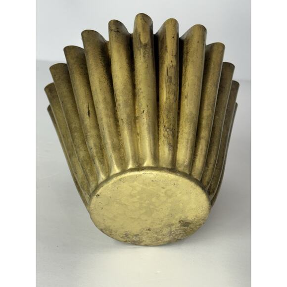 Fluted Scalloped Brass Vase with Holiday Christmas Winter Greenery Pouf Decor - Picture 11 of 11